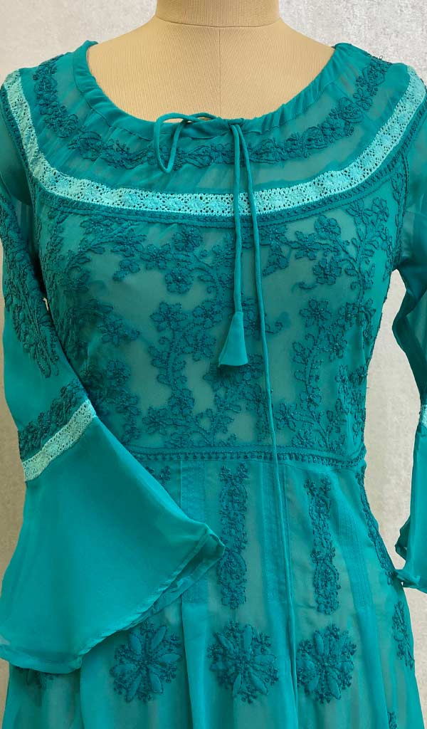 Aidah Women's Lakhnavi Handcrafted Faux-Georgette Chikankari  Anarkali Dress - HONC038898