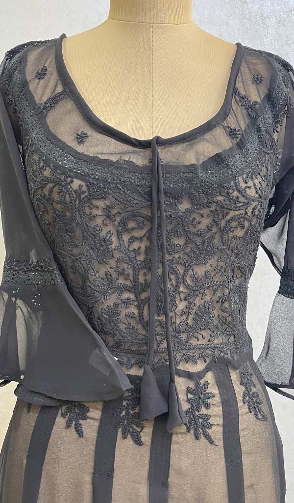 Black Color Georgette Chikankari Anarkali Dress