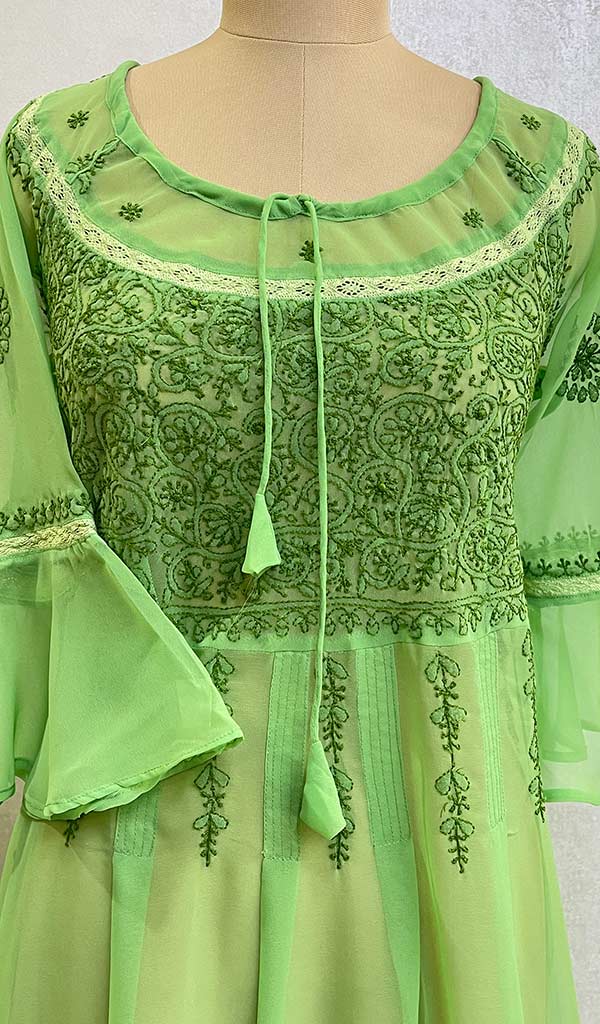 Aadab Women's Lakhnavi Handcrafted Faux-Georgette Chikankari  Anarkali Dress - HONC038910