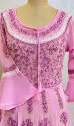 Load image into Gallery viewer, Pink Women Lucknowi Handcrafted Faux-Georgette Chikankari Anarkali Dress