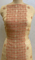 Load image into Gallery viewer, Women's Lucknowi Handcrafted Pure Organza Silk Chikankari Unstitched Kurti Fabric - Honc067935