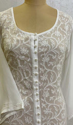 将图像加载到图库查看器中, Women's Lakhnavi Handcrafted Viscose Georgette Chikankari Kurti - HONC073231