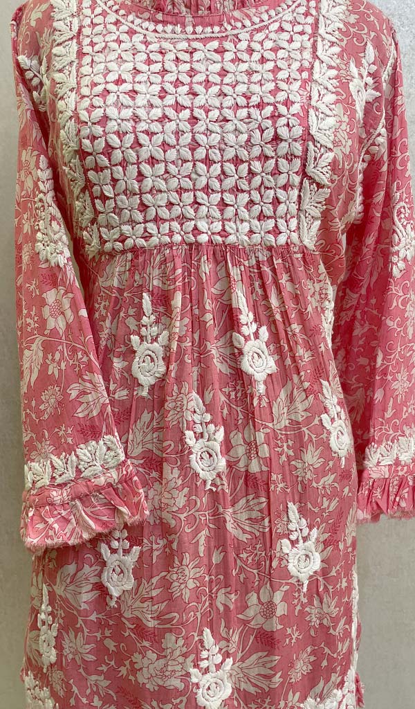 Lakhnavi 手工印花 Mulmul 棉质 Chikankari 上衣 - HONC079855