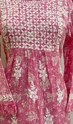 将图像加载到图库查看器中, Lakhnavi 手工印花 Mulmul 棉质 Chikankari 上衣 - HONC079848