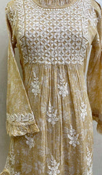 将图像加载到图库查看器中, Lakhnavi 手工印花 Mulmul 棉质 Chikankari 上衣 - HONC079839