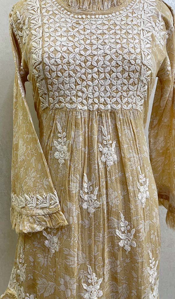 Lakhnavi 手工制作 Mulmul 棉 Chikankari 上衣 - HONC079839