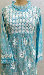 将图像加载到图库查看器中, Lakhnavi 手工印花 Mulmul 棉质 Chikankari 上衣 - HONC082980