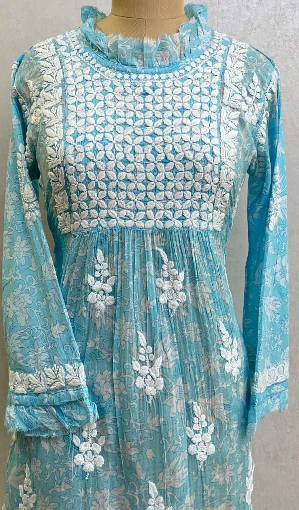Lakhnavi 手工印花 Mulmul 棉质 Chikankari 上衣 - HONC082980
