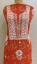 将图像加载到图库查看器中, Lucknowi 手工制作的棉质 Chikankari 未缝合 Kurti 面料 - Honc086729