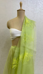 Load image into Gallery viewer, Women&#39;s Lucknowi Handcrafted Pure Organza Silk Chikankari Saree - HONC073871
