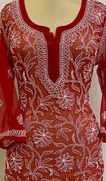 Load image into Gallery viewer, Women's Lakhnavi Handcrafted Faux-Georgette Chikankari Top - HONC093092