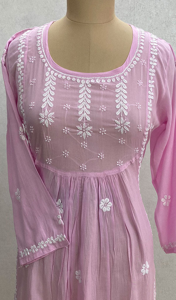 Lucknowi 手工莫代尔棉 Chikankari 长袍 - HONC098359