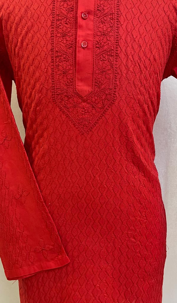 Men's Lucknowi Handcrafted Cotton Chikankari Kurta - HONC084821