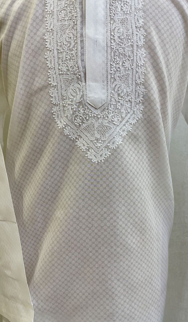 Men's Lucknowi Handcrafted Cotton Chikankari Kurta - HONC085885