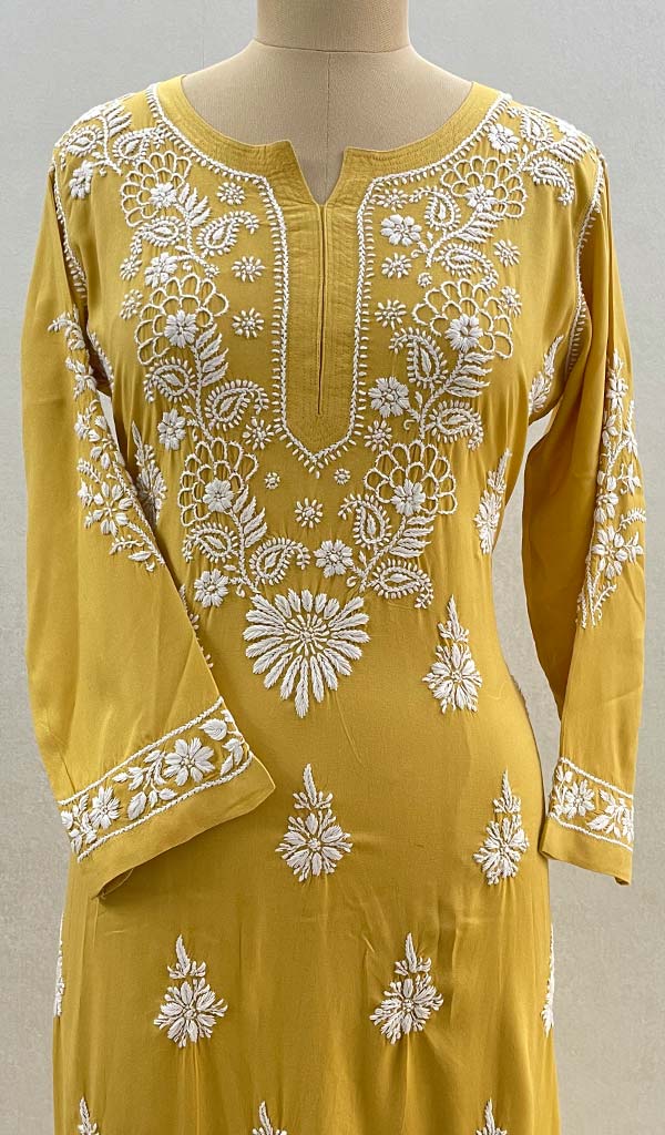 Modal Satin Chikankari Long Kurta | Hand-Embroidered Lucknowi Kurti for Women main image 1