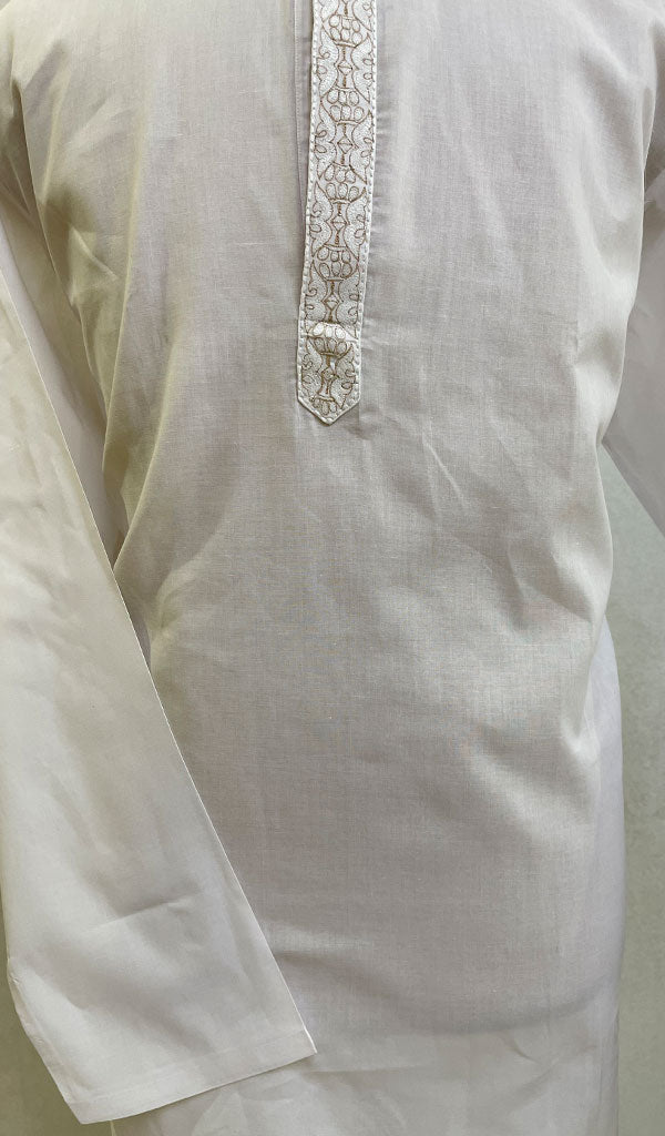 Men's Lucknowi Handcrafted Cotton Chikankari Kurta - HONC096280