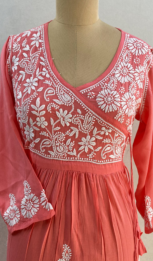 Neha Women's Lucknowi Handcrafted Modal Cotton Chikankari Angrakha Dress - HONC0102786
