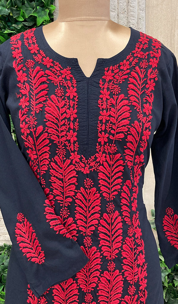 Women's Lucknowi Handcrafted Modal Cotton Chikankari Kurti - HONC0110975