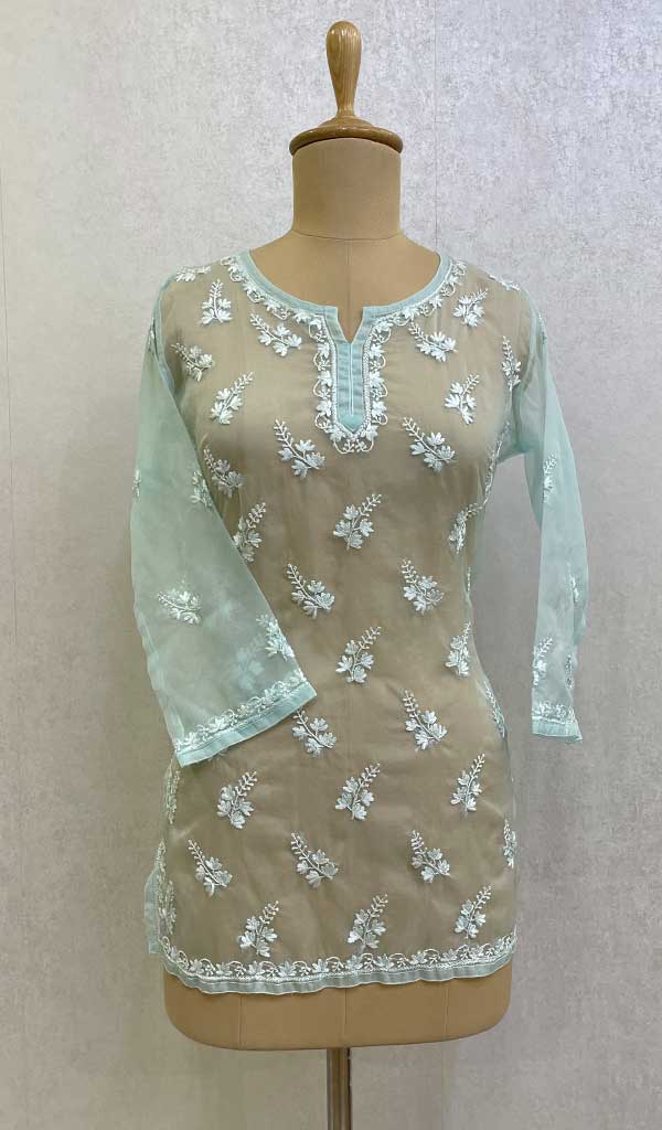 Lakhnavi 手工制作 Orgenza Chikankari 上衣 - HONC0112356