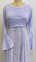 将图像加载到图库查看器中, Women's Lakhnavi Handcrafted Viscose Georgette Chikankari Bajirao Dress - HONC098685