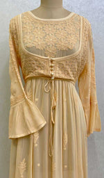 将图像加载到图库查看器中, Women's Lakhnavi Handcrafted Viscose Georgette Chikankari Bajirao Dress - HONC098679