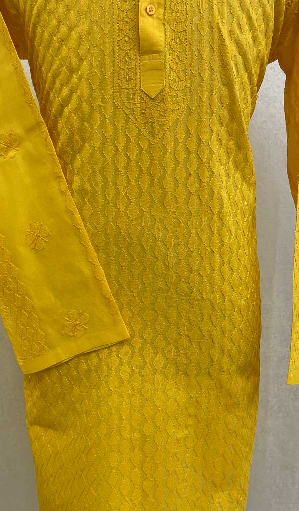Men's Lucknowi Handcrafted Cotton Chikankari Kurta - HONC0114541