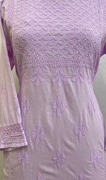 将图像加载到图库查看器中, Lakhnavi 手工制作的 Chikankari 棉质上衣 - HONC0111291