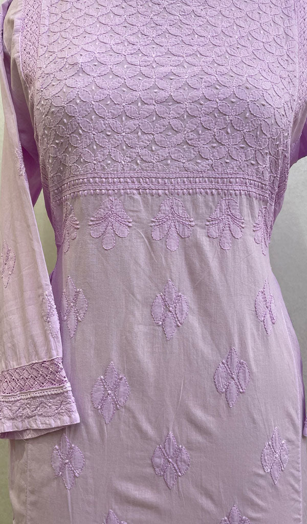 Lakhnavi 手工制作的 Chikankari 棉质上衣 - HONC0111291
