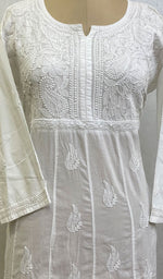 将图像加载到图库查看器中, Lakhnavi 手工制作的 Chikankari 棉质上衣 - HONC0111279