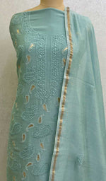 Load image into Gallery viewer, Women's Lakhnavi Handcrafted Chanderi Silk Chikankari Full Suit Material - HONC067420