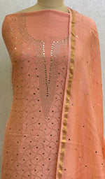 Load image into Gallery viewer, Women&#39;s Lakhnavi Handcrafted Chanderi Silk Chikankari Full Suit Material - HONC03785
