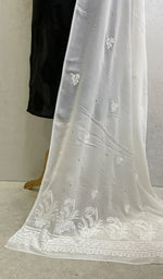 将图像加载到图库查看器中, 勒克瑙手工制作粘胶乔其纱 Chikankari Dupatta - Honc095691
