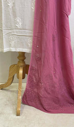 将图像加载到图库查看器中, 勒克瑙手工制作粘胶乔其纱 Chikankari Dupatta - Honc095712