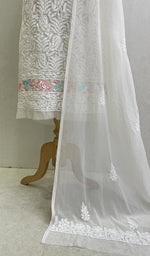 Load image into Gallery viewer, Women's Lakhnavi Handcrafted Faux-Georgette Chikankari Kurta And Dupatta Set - HONC0117487