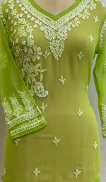 Load image into Gallery viewer, Women's Lakhnavi Handcrafted Faux Georgette Chikankari Top - HONC0106261