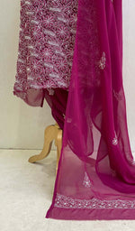 Load image into Gallery viewer, لکھنؤی ہاتھ سے تیار شدہ غلط جارجٹ چکنکاری سوٹ میٹریل