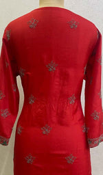 将图像加载到图库查看器中, 勒克瑙手工制作丝绸 Chikankari Kurti - HONC0109238