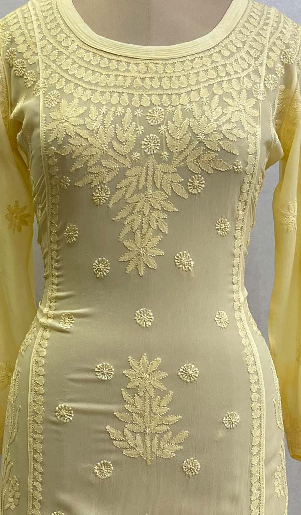 Lucknowi 手工粘胶乔其纱 Chikankari 上衣 - HONC0133213