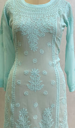 将图像加载到图库查看器中, Lucknowi 手工粘胶乔其纱 Chikankari 上衣 - HONC0133210
