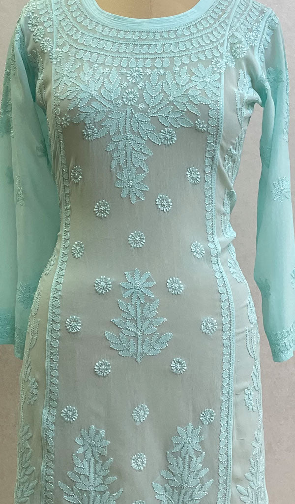 Lucknowi 手工粘胶乔其纱 Chikankari 上衣 - HONC0133210