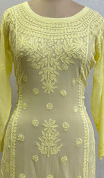 将图像加载到图库查看器中, Lucknowi 手工粘胶乔其纱 Chikankari 上衣 - HONC0133138