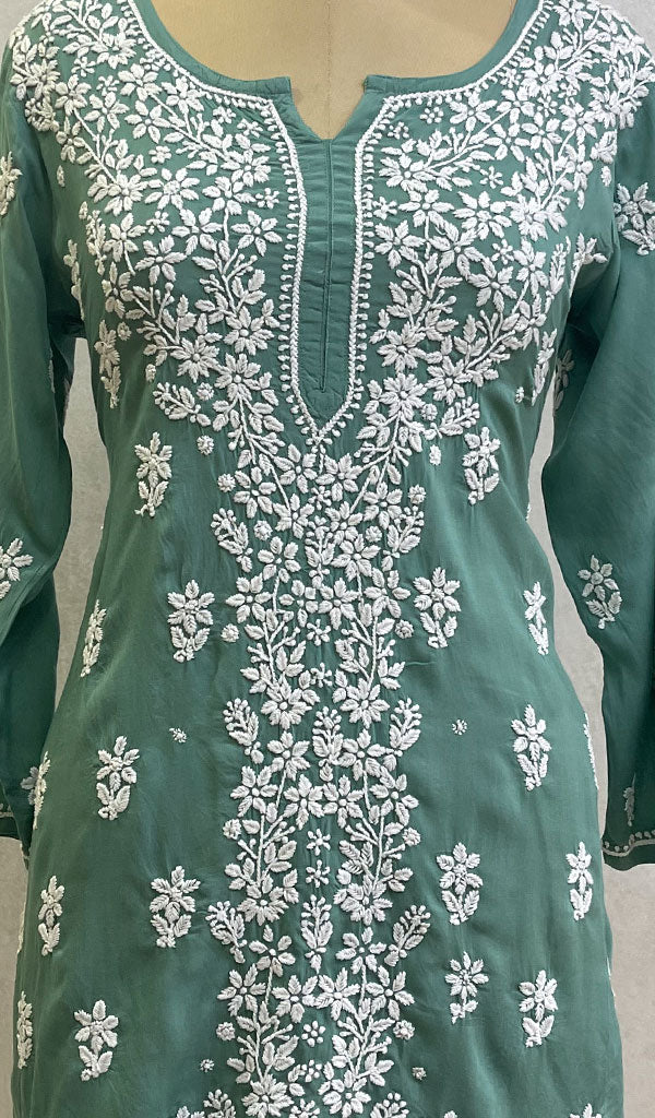 Lakhnavi 手工莫代尔棉 Chikankari 上衣 - HONC0136532