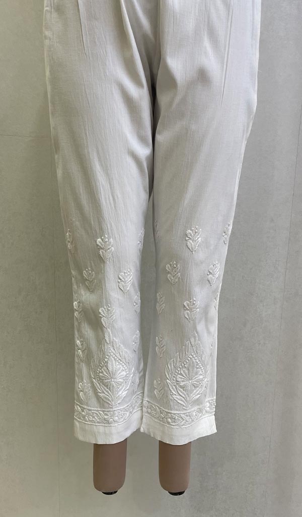 Women's Lucknowi Handcrafted Linen Cotton Chikankari Pant - HONC0137050