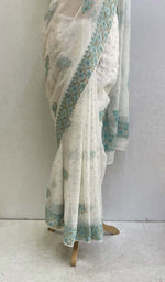 Load image into Gallery viewer, Women&#39;s Lucknowi Handcrafted Pure Organza Silk Chikankari Saree - HONC0107610
