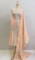 Load image into Gallery viewer, Women's Lakhnavi Handcrafted Mul Chanderi Semi - Stitched Kurta And Dupatta Set- HONC0175838