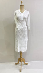 将图像加载到图库查看器中, Women's Lakhnavi Handcrafted Viscose Georgette Chikankari Kurti - HONC0161836