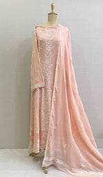 Load image into Gallery viewer, Women's Lakhnavi Handcrafted Pure Silk Georgette Chikankari Kurta And Dupatta Set - HONC0166869