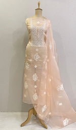 Load image into Gallery viewer, Women's Lakhnavi Handcrafted Pure Organza Chikankari Unstitched Kurta And Dupatta Set- HONC0176428