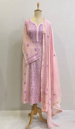 Load image into Gallery viewer, Women's Lakhnavi Handcrafted Mul Chanderi Kurta And Dupatta Set - HONC0170089