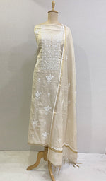Load image into Gallery viewer, Women's Lakhnavi Handcrafted Tissue Chanderi Chikankari Kurta Dupatta Set - HONC0222545
